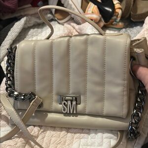 Steve Madden Cream Quilted Shoulder Bag with Chain Strap